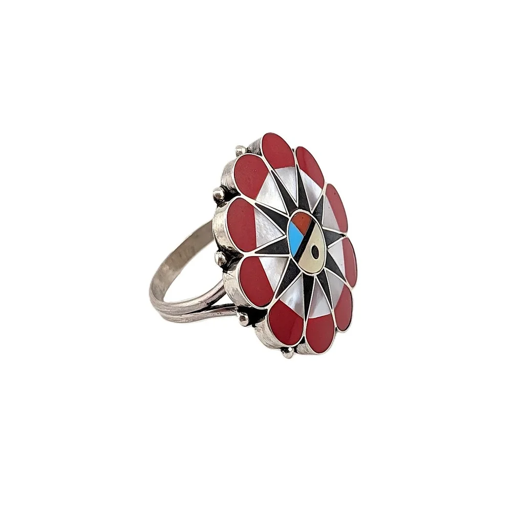 Handmade Zuni Cluster Ring Size 10.5US - Women's‎ Southwest Native Jewelry **